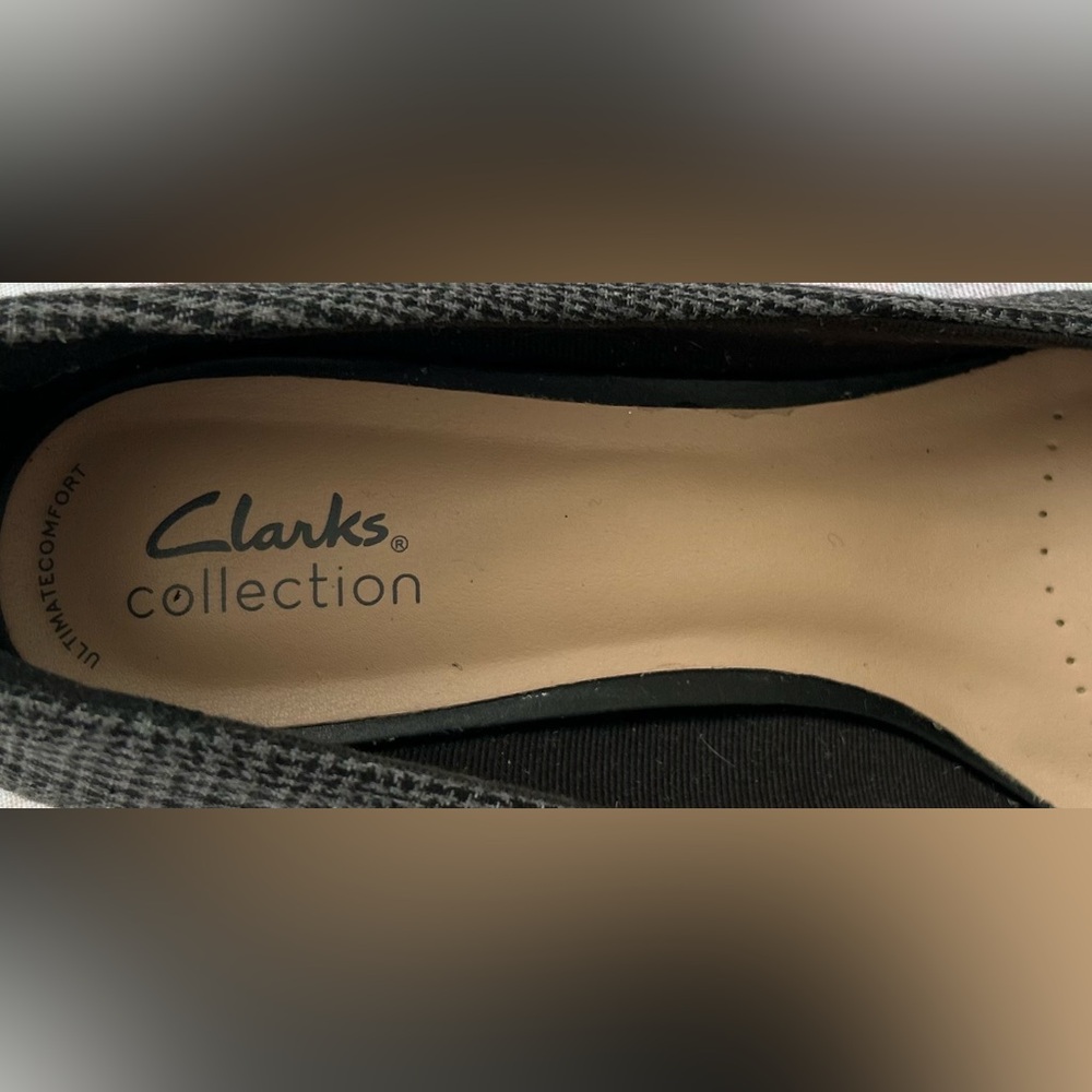 Clarks Teresa Houndstooth Size 11 WIDE Step Pump Grey Black Plaid EUC - Picture 13 of 13